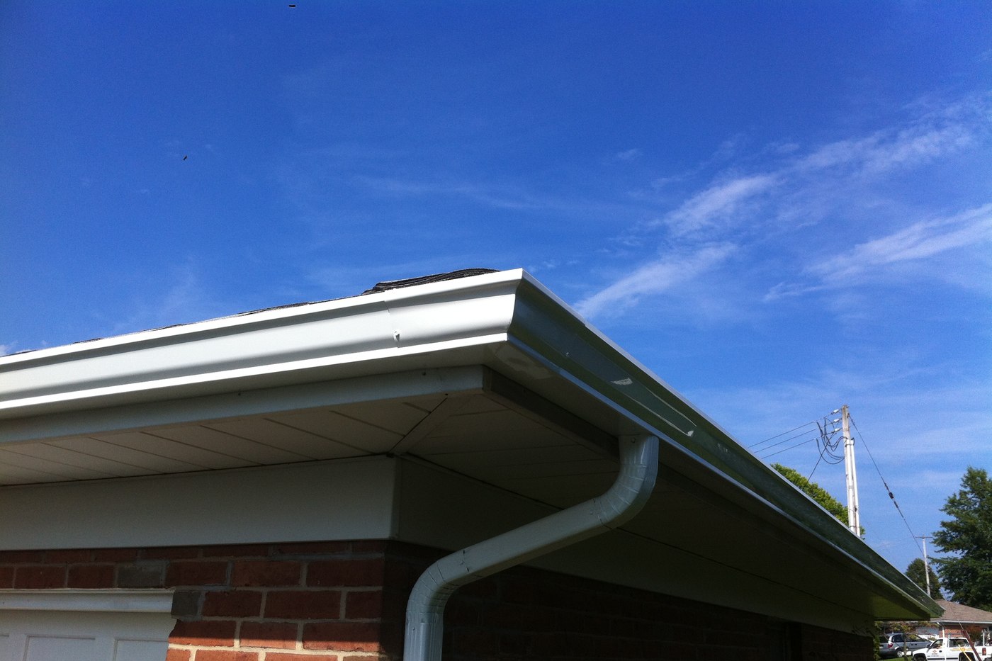Gutter and downspout installed by Bleecker St. Development on a brick home in York, PA