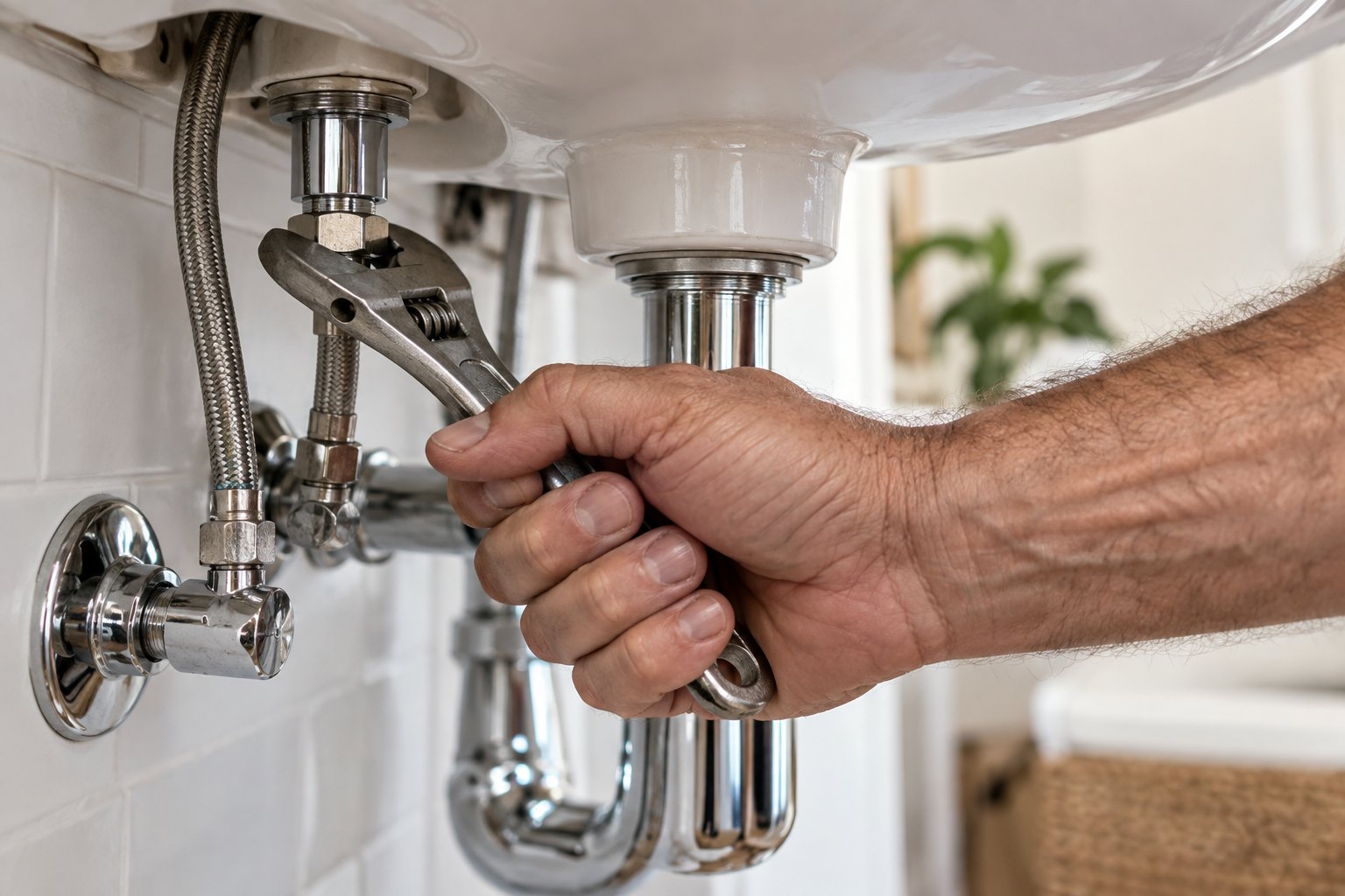 Tightening a bathroom sink supply connection during presale repairs in York, PA