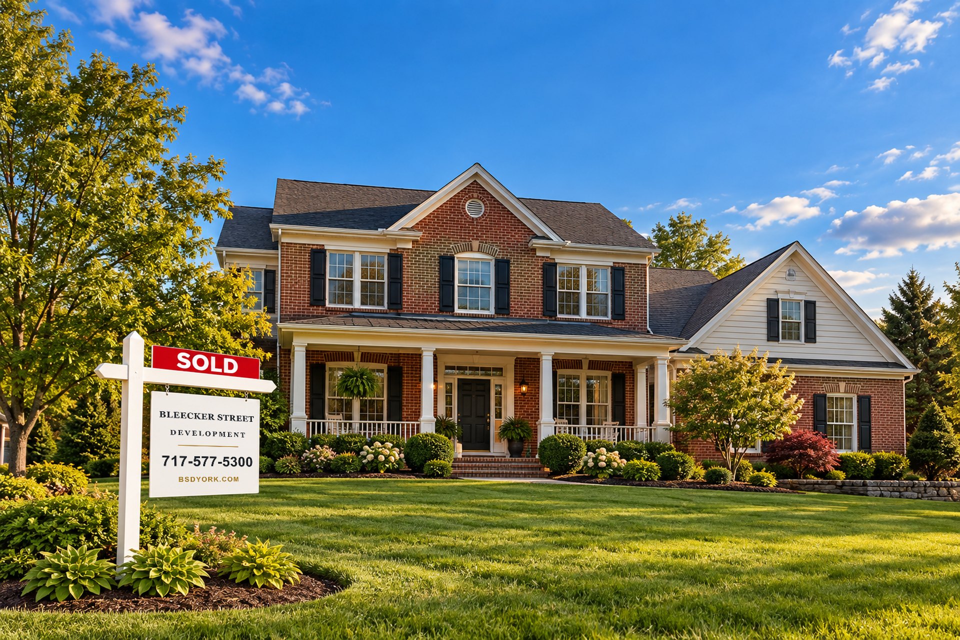 A sold home in York County with a Bleecker St. Development sign in the yard